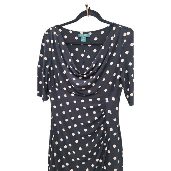 Ralph Lauren Polka Dot Dress With Cowl Neck & Half Sleeves Size 6 - Picture 6 of 12